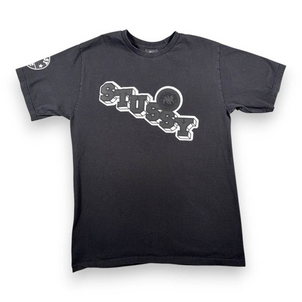 Vintage Stussy Shirt Adult MEDIUM Black Skater Big 4 Cities Spell Out Logo Y2K